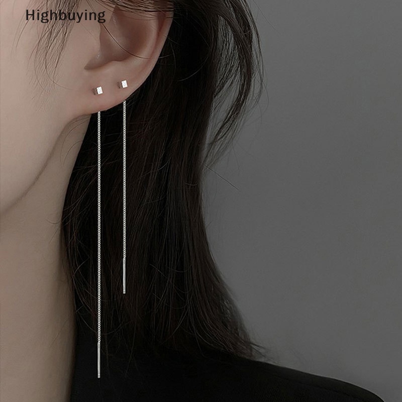 Hbid Gaya Sederhana Rantai Kotak Rumbai Drop Anting Untuk Wanita Panjang Menjuntai Earring Line Aksesoris Tipis Mini Trendi Telinga Perhiasan Glory