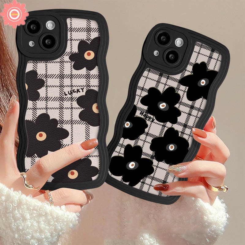 Case Untuk Vivo Y36 Y20 Y17 Y21 Y12 Y35 Y12s Y91C Y91 Y02 Y11 Y15 Y22 Y16 Y21s Y12i Y33s Y02s Y30 Y93 V25 Y15s V20 V21 Y50 Y22s Y15A Motif Kotak-Kotak Retro Flowers Wavy Edge Soft Tpu Cover