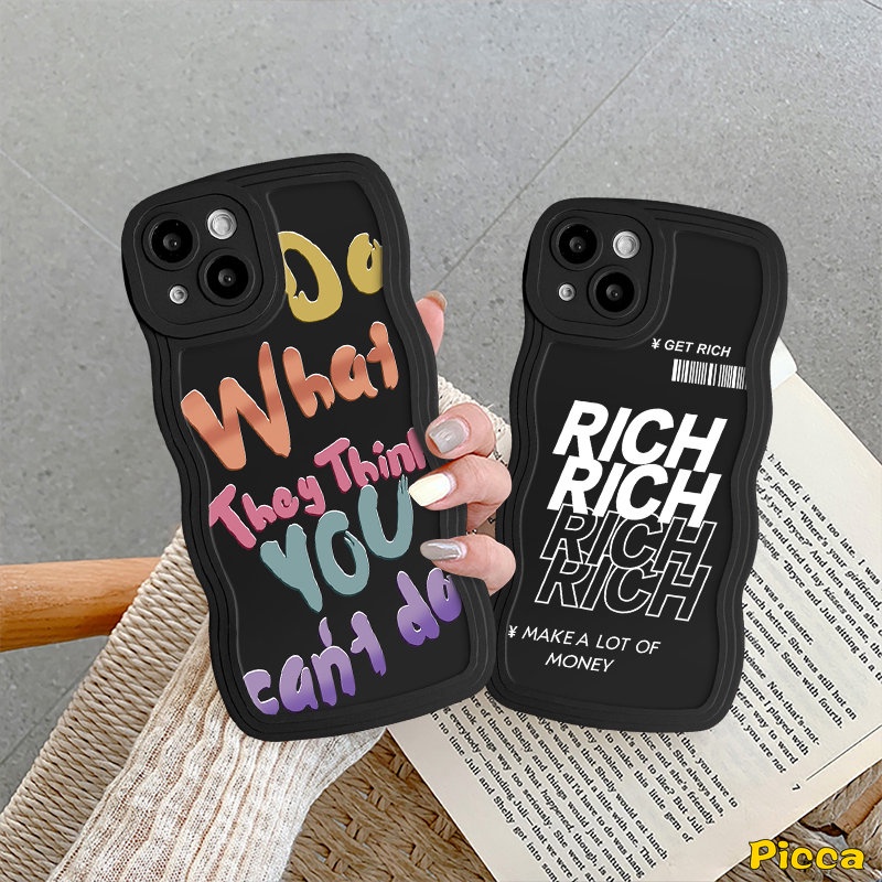 IPHONE Casing Ponsel Merek Trendi Kompatibel Untuk Iphone14 7Plus 11 13 14 12 Pro Max XR 7 14 8 6 6s Plus X XS Max SE 2020 INS Surat Grafiti Sederhana Mendapatkan Kaya Bergelombang Tepi Lembut Tpu Penutup Belakang