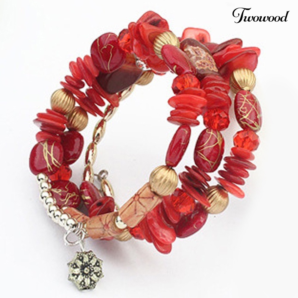 Twowood Women's Fashion Bohemian Multilayer Alloy Resin Beads Gelang Dekorasi Hadiah