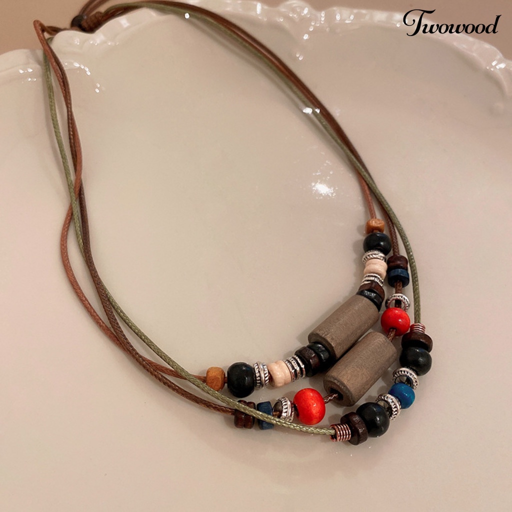 Twowood Kalung Rantai Kepribadian Beberapa Layer Manik-Manik Bohemian Retro Gaya Etnik Sweater Braided Necklace Jewelry Accessory