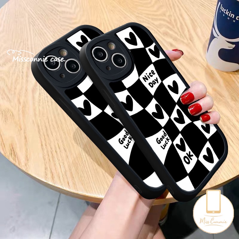 Casing Untuk Infinix Hot 11 10T 10s 11s 10 9 Play Hot 10 Lite 10T 10s 11 11s Smart 6 5 Note8 Blok Tidak Teratur Hitam Putih Checkerboard Cinta Hati Smiley Lucu Shockproof Soft Case