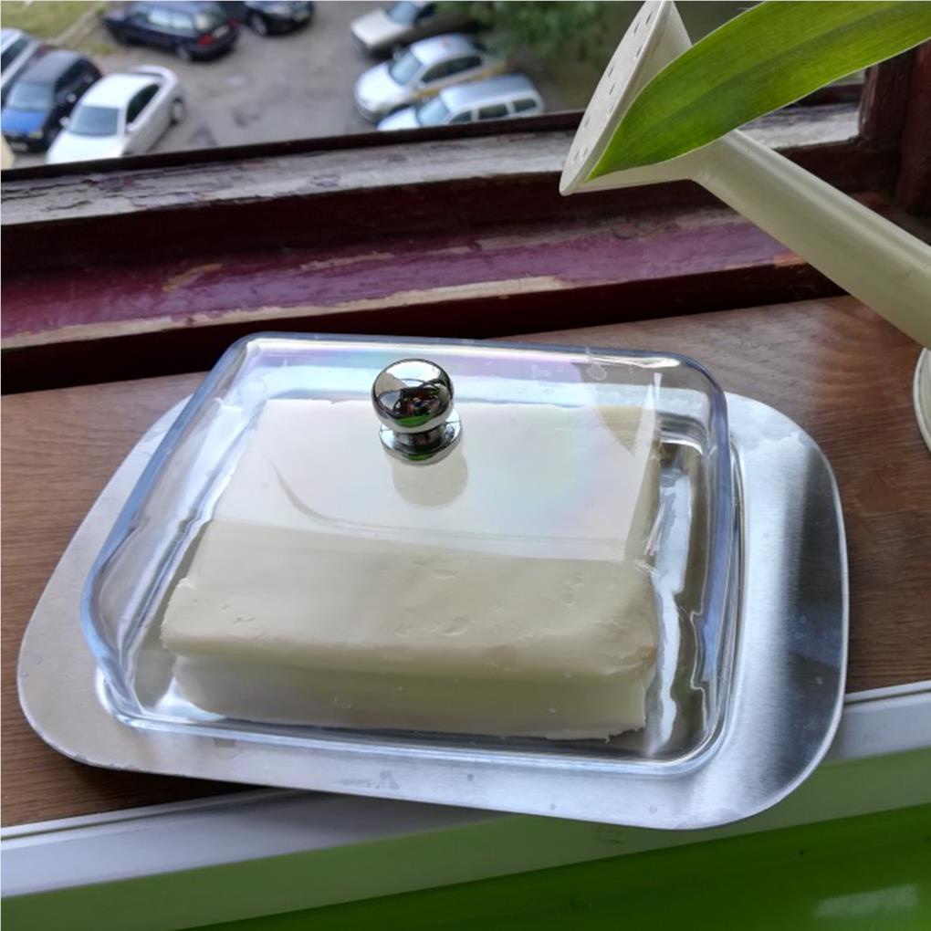 Butter Dish Tempat Penyimpanan Makanan Stainless Steel Dengan Tutup Sealing Transparan