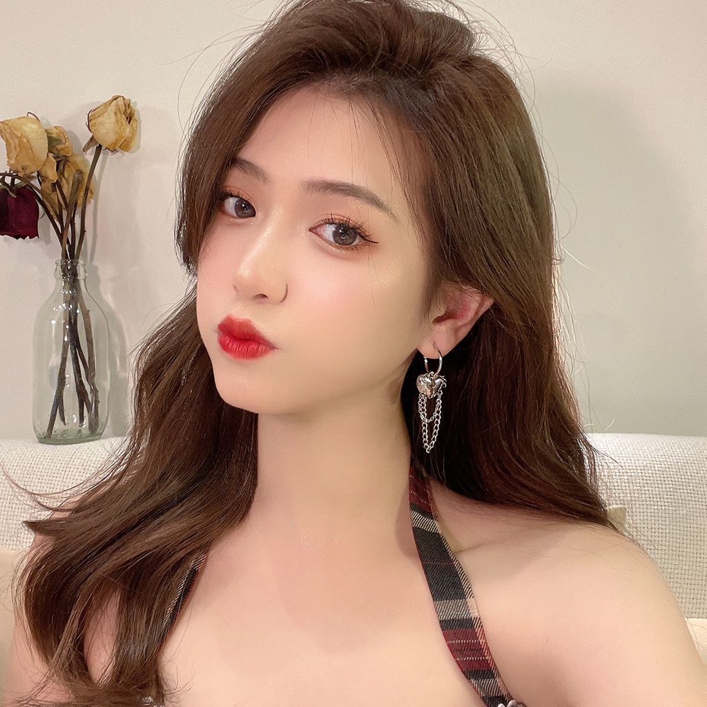 Yeezii Anting Drop Rumbai Perak Pribadi Fashion Split Heart Earring Untuk Aksesoris Perhiasan Wanita