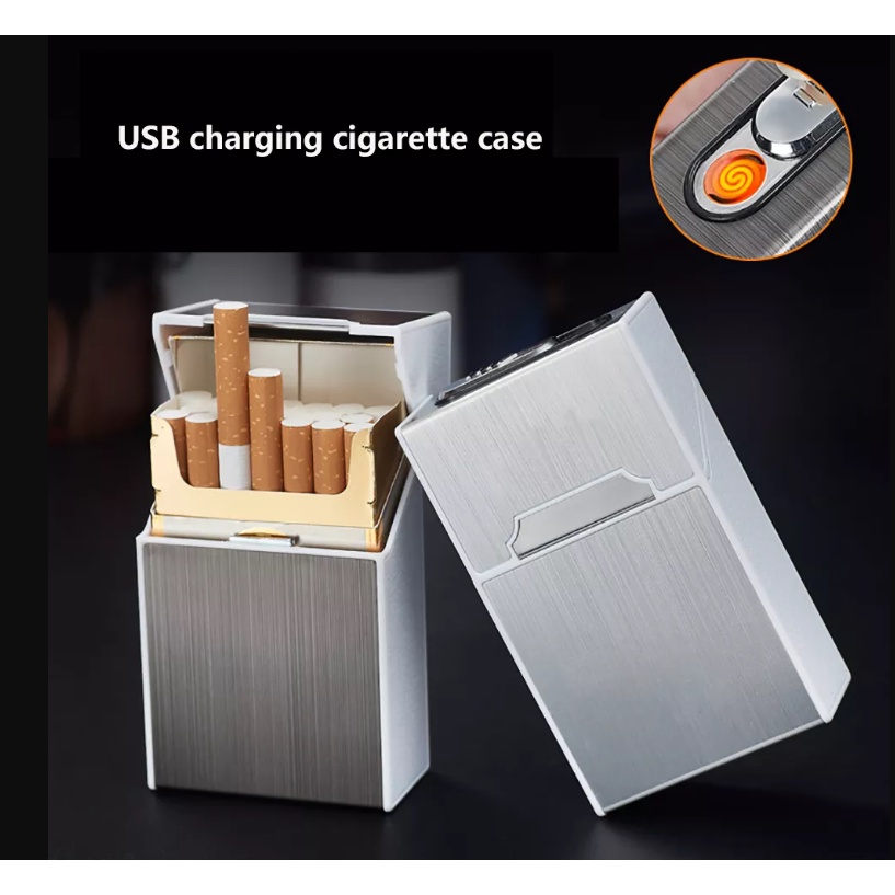 Kotak Tempat Rokok Focus 001 Metal Case With Lighter Korek Api Slot