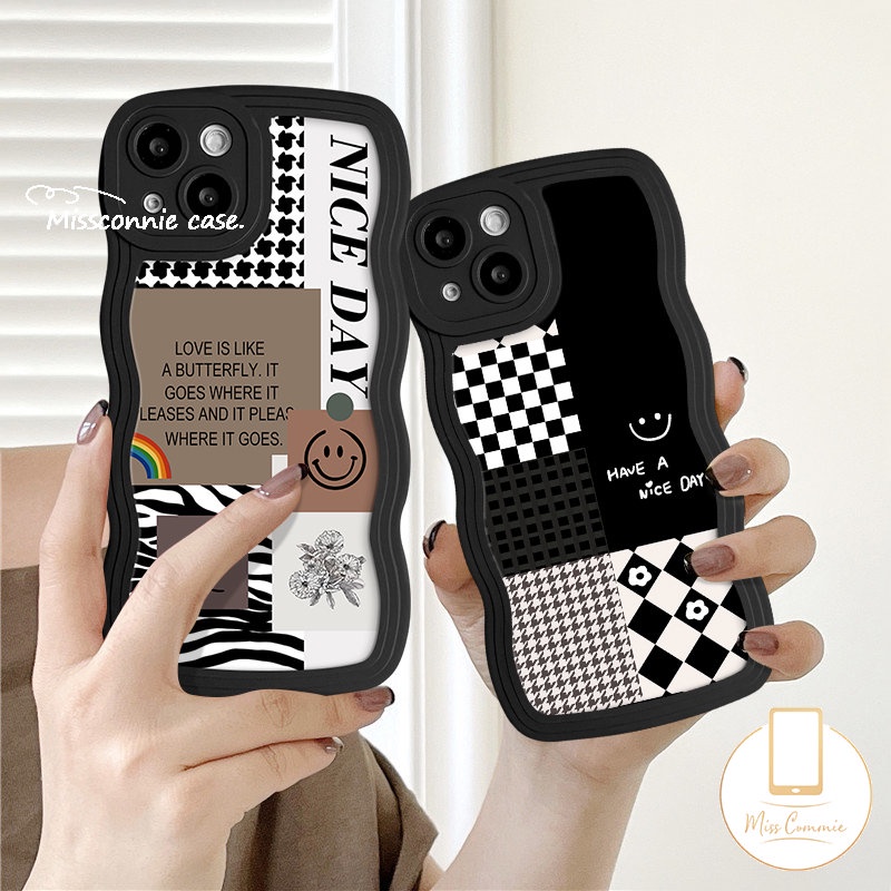 Untuk Infinix Hot20 10 11s 10s 12i 9 20s 8 10Lite 12 Pro Smart 4 6 5 Plus Hot 10 12 11 9 Play Note 12 G96 10 Pro Houndstooth Lembut TPU Wavy Edge Smiley Lattice Splicing Pattern Cover