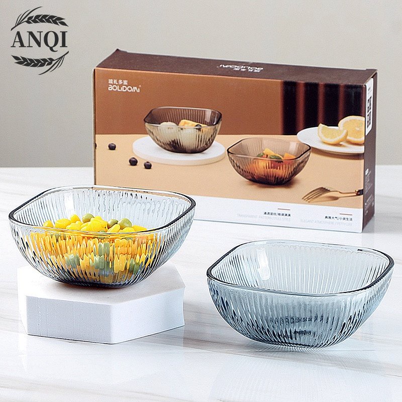 ANQI 1888 2 IN 1 Mangkok + Glass / Glass Soup Bowl With + Bowl Mangkuk Saji Kotak Kaca Tebal