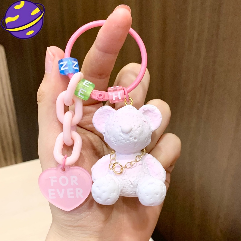 Rendering Gradient Bear Kreatif Resin Gradient Keychain Keren Permen Warna Beruang Hewan Mobil Tali Kulit Gantungan Kunci Gadis Cowok Ransel Liontin Hadiah Surat