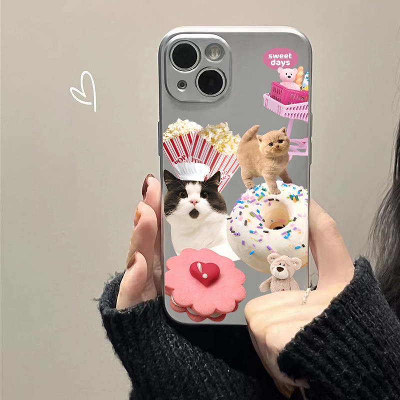 IPHONE Soft Phone Case Kompatibel Untuk Iphone11 14 13 12 Pro XS Max Casing Kucing Lucu XR X8+76S Plus Mini Electroplate TPU Silikon Shockproof Cover