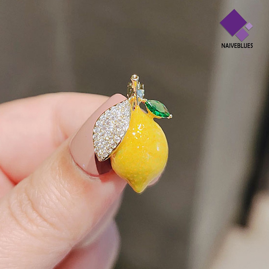 &lt; Naiveblues &gt; Bros Pin Lemon Rhinestones Kuning Terang Kilau Minyak Brooch Decor