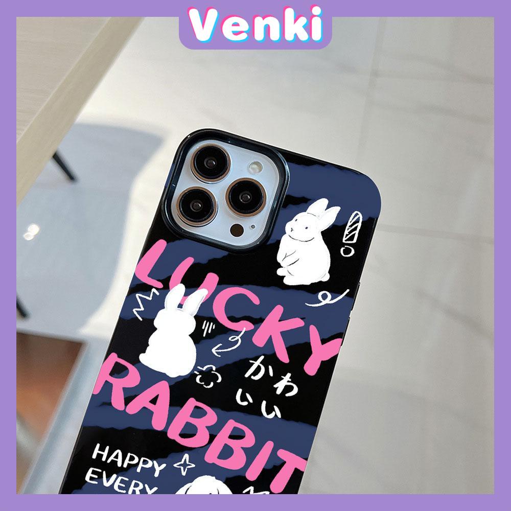 VENKI - For iPhone 11 Phone Case Black Glossy TPU Soft Case Shockproof Protection Camera Cute Little White Rabbit Compatible with iPhone 14 13 Pro max 12 Pro Max xr xs max 7 8 Plus