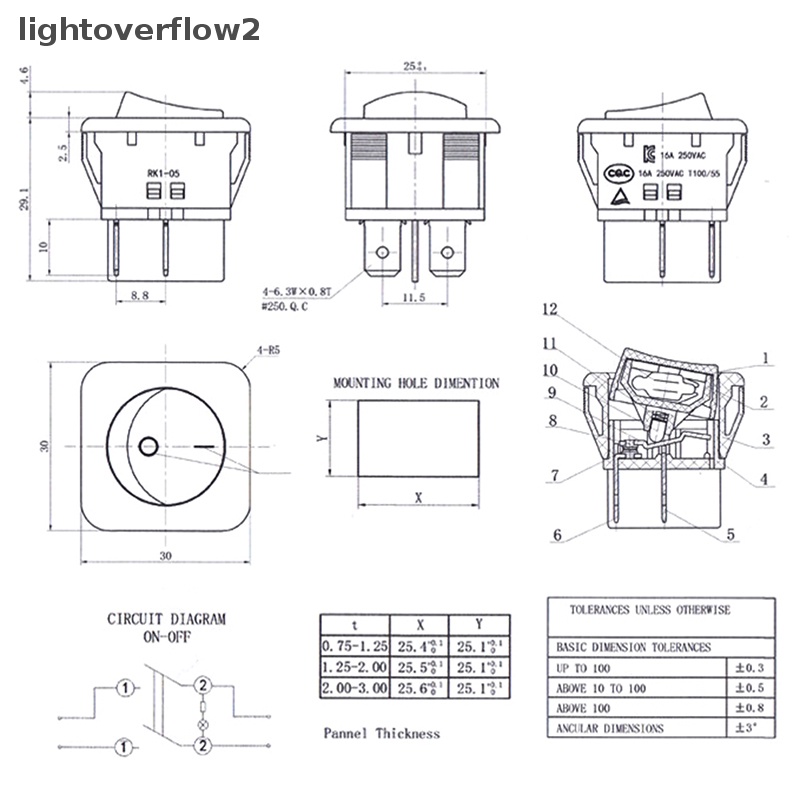 [lightoverflow2] 4pins RK1-05N Iluminasi Saklar Rocker Switch Mini Saklar Perahu Tahan Air Oilproof Rocker Switch [ID]