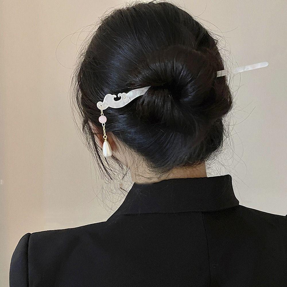 Fishstick Wanita Rambut Stik Elegan Vintage Simple Mutiara Korea Hair Clip Untuk Perempuan Gaya Kuno Dikepang Jepit Rambut Chinese Hair Fork