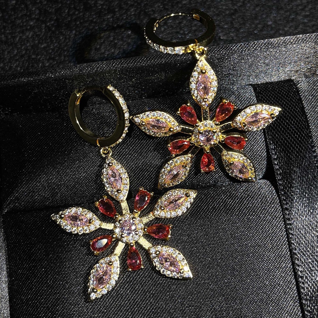 Goldkingdom Aksesoris Perhiasan Fashion Ready Stock Korea Putih Berpasangan Snowflake Es Kristal Warna Mempesona Anting Earrings