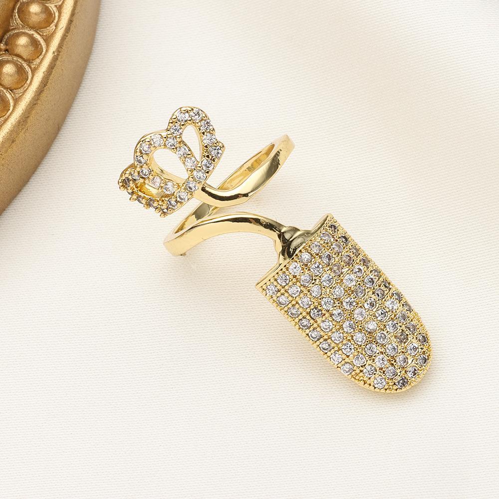 LILY Cincin Pelindung Kuku Aksen Zircon Warna Gold Untuk Perhiasan Wanita