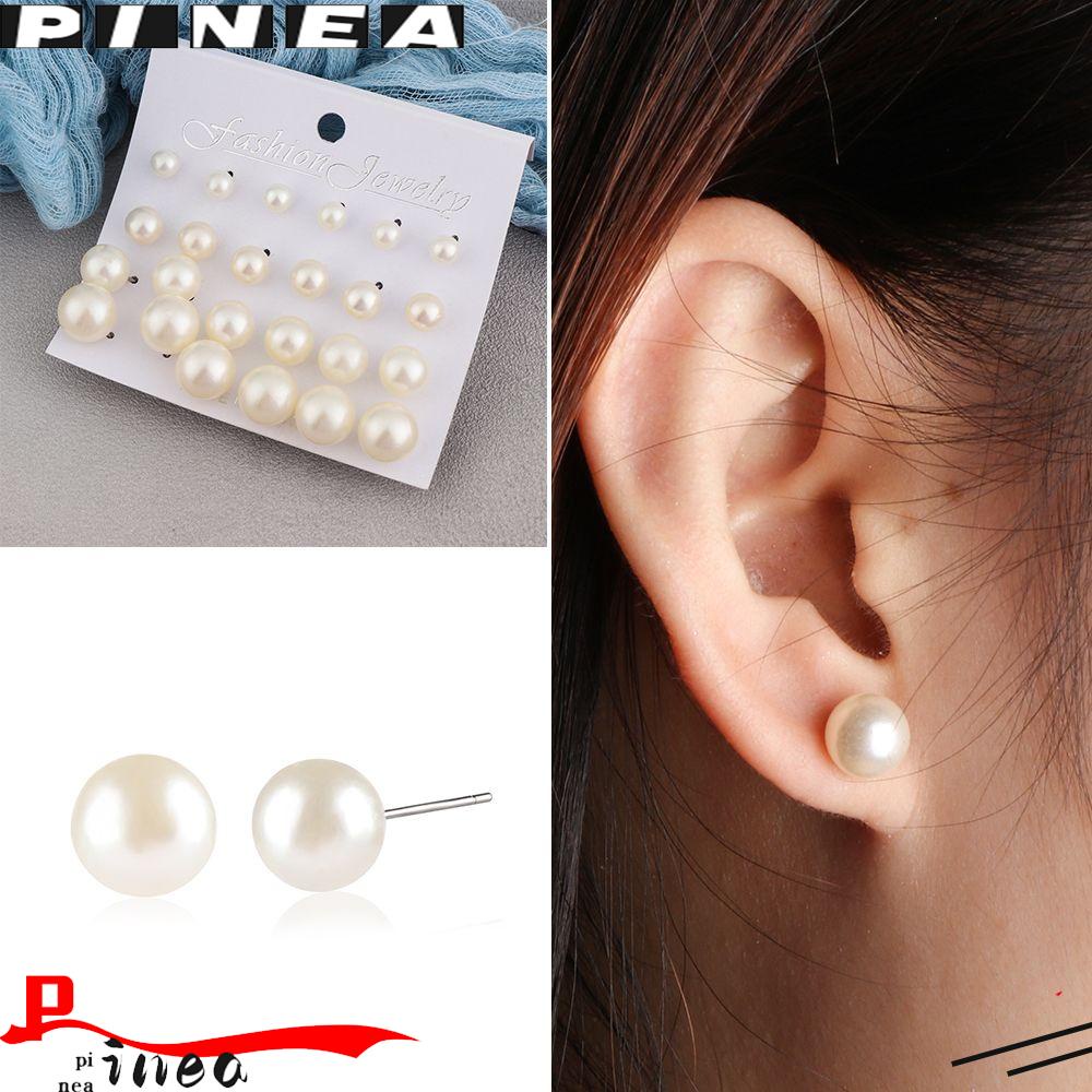 12 Pasang / Set Anting Stud Mutiara Simulasi Bentuk Nanas Warna-Warni Untuk Wanita