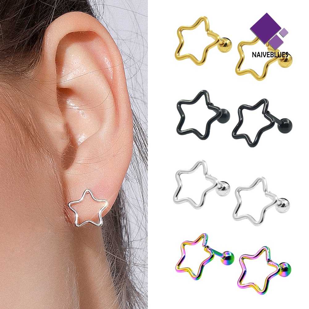 &lt; Naiveblues &gt; Stainless Steel Star Bar Telinga Tragus Cartilage Helix Earrings Body