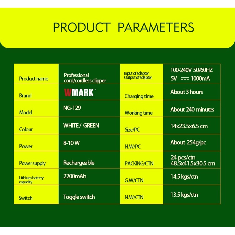 WMARK NG-129 SOCCER DESIGN - Electric Professional Hair Clipper - Alat Pangkas Rambut Elektrik -- Cocok untuk Barbershop Maupun Pribadi