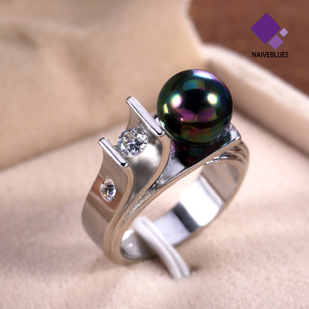 &lt; Naiveblues &gt; Fashion Wanita Mutiara Imitasi Geometris Jari Cincin Pernikahan Pertunangan Hadiah