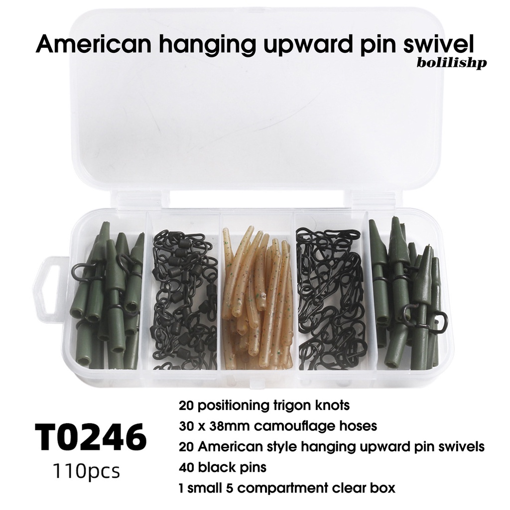 Bo-110pcs Safety Sinker Clip Detachable Black Pin Dikemas Perubahan Cepat Portable Tackle Kit Mini Carp Fishing Sinker Clip Kamuflase Ekor Karet Tabung Set Perlengkapan Memancing