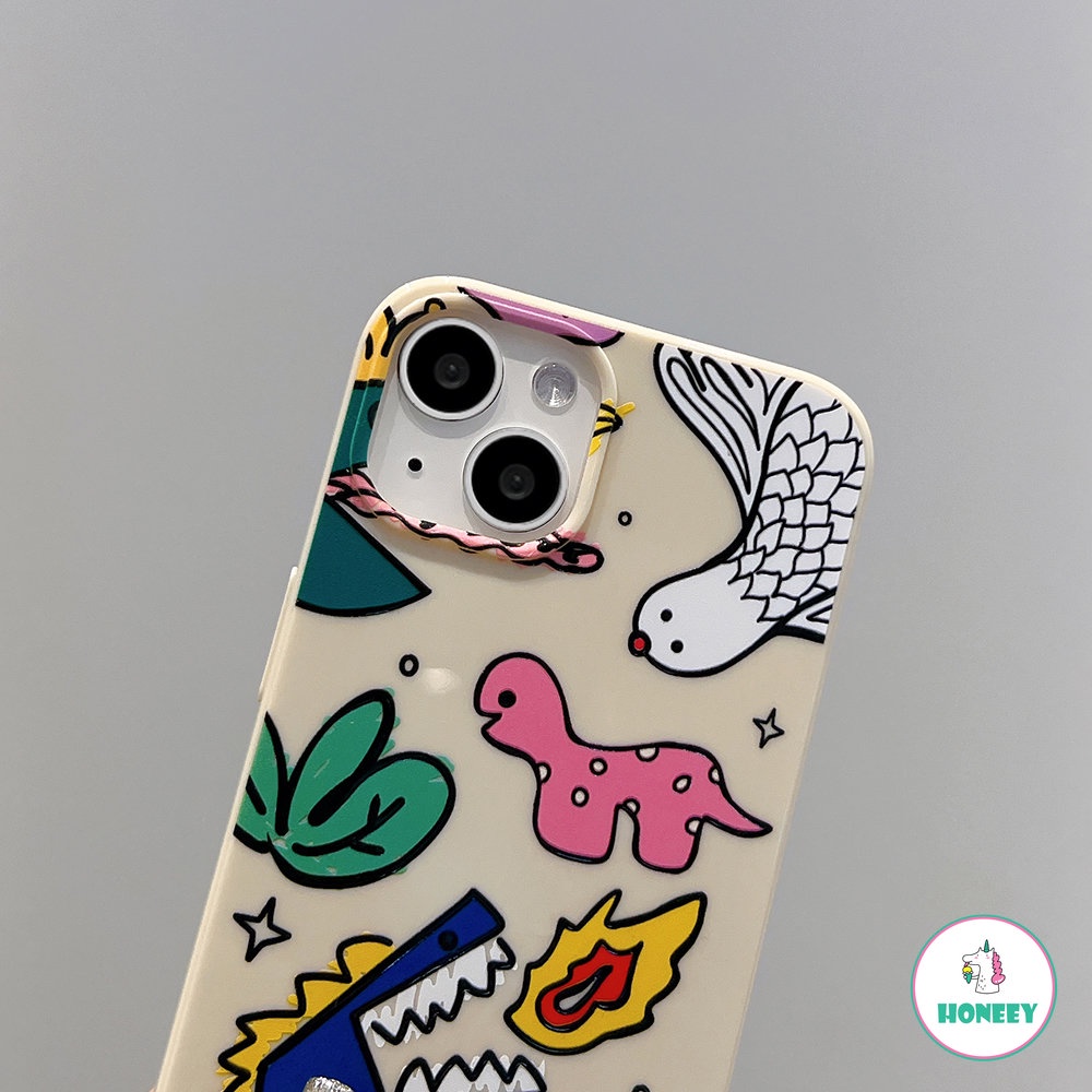 IPHONE Casing Ponsel Dinosaurus Hewan Lucu Untuk Iphone13 12 11 14 Pro Max XR Xs7 8 Plus Fashion Graffiti Silikon Penutup Belakang