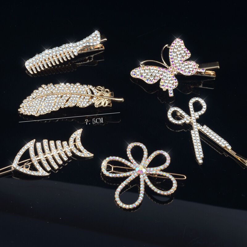 Fishbone Hairpin 6-Piece Set Aksesoris Rambut Vintage Set Dengan Diamond Pearl Edge Clip Bebek Paruh Clip - SG