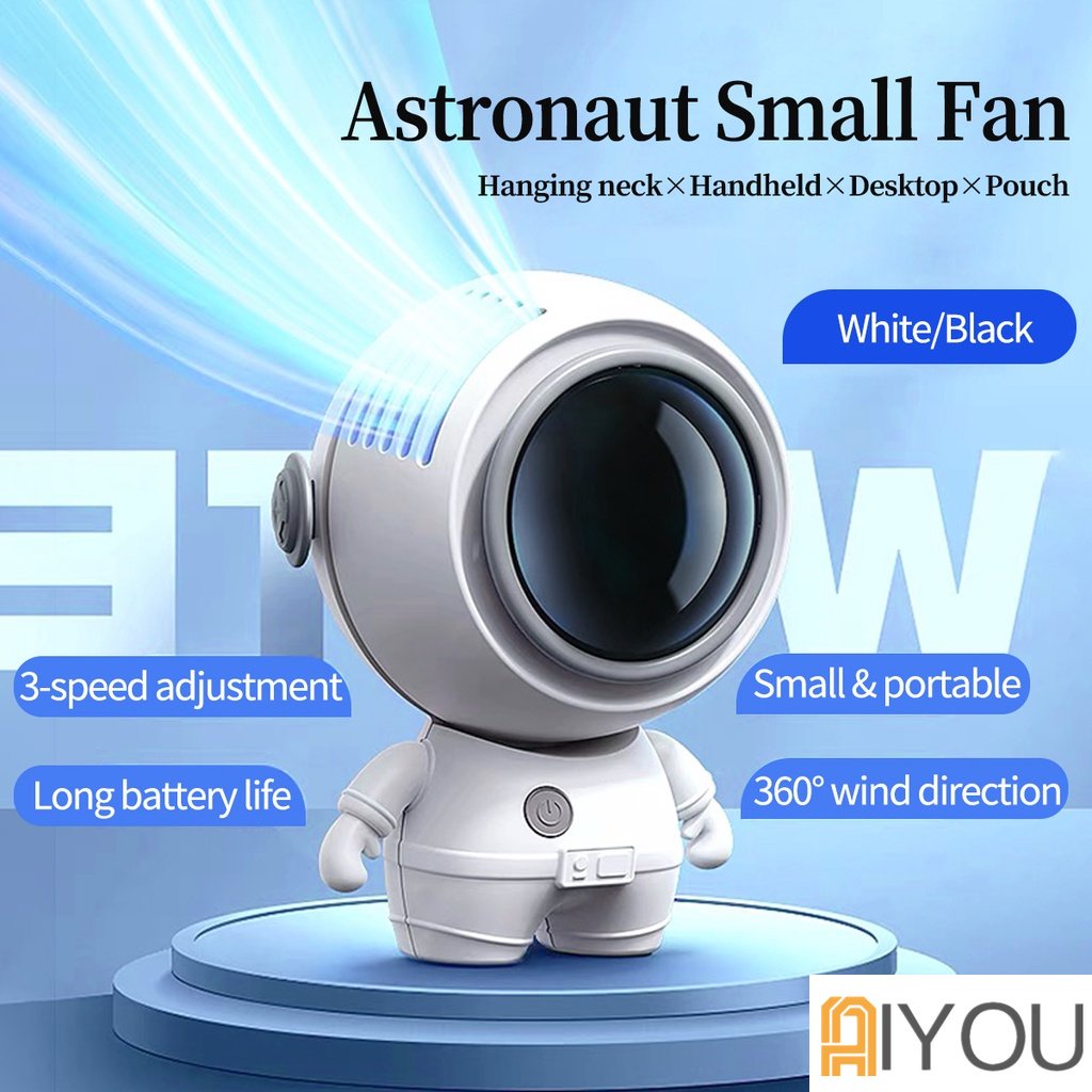 Kipas Angin Mini Spaceman Karakter USB Charger Portabel / Kipas Leher Gantung Astronot Recharger / Small Fan Lazy Outdoor