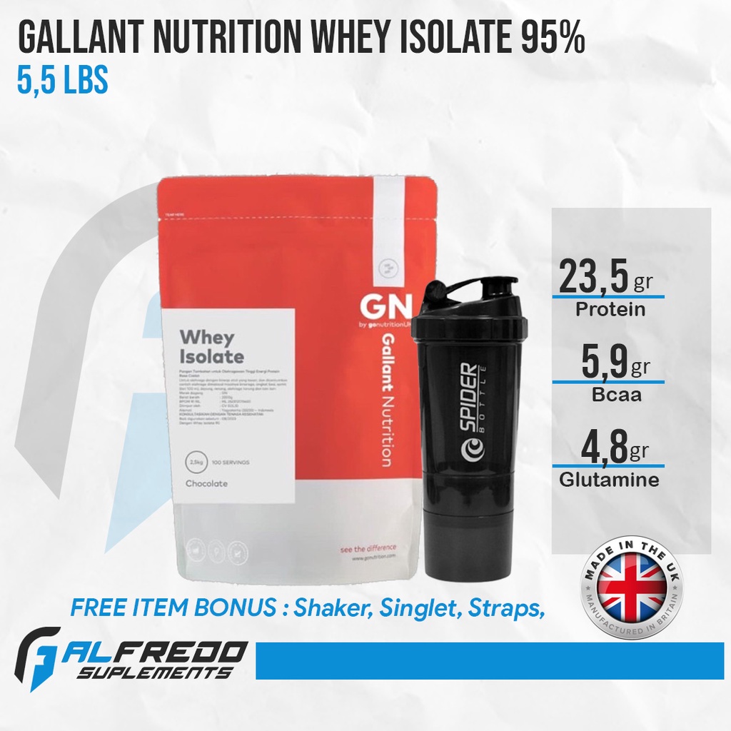 Gallant Nutrition Whey Protein Isolate 95% 5.5lbs Protein Isolate-Coklat