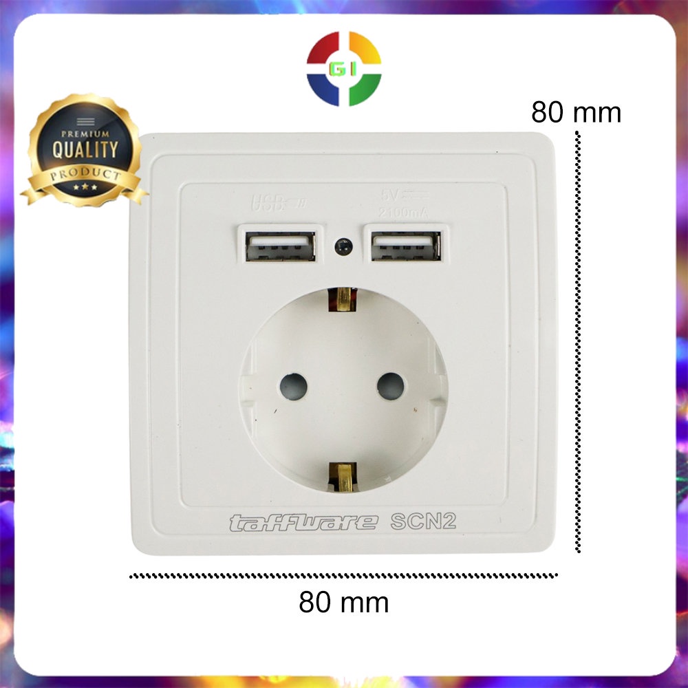 Stop Kontak Dinding EU Plug dengan 2 USB Port - SCN2 - White