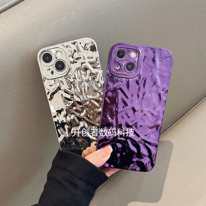 Shinny Silver Purple Luxury Tinfoil Fold Soft Case iPhone 6S 7 8 Plus XR XS Max IPhone 11 12 13 14 Pro Max 14 Plus 7+ 8+ Mirror Phone Case Camera Protect for Women Girl