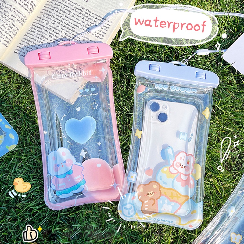 Kartun Tahan Air Transparan Ponsel Kantong Watersports Touchable Floating Airbag Phone Bag Dengan Lanyard