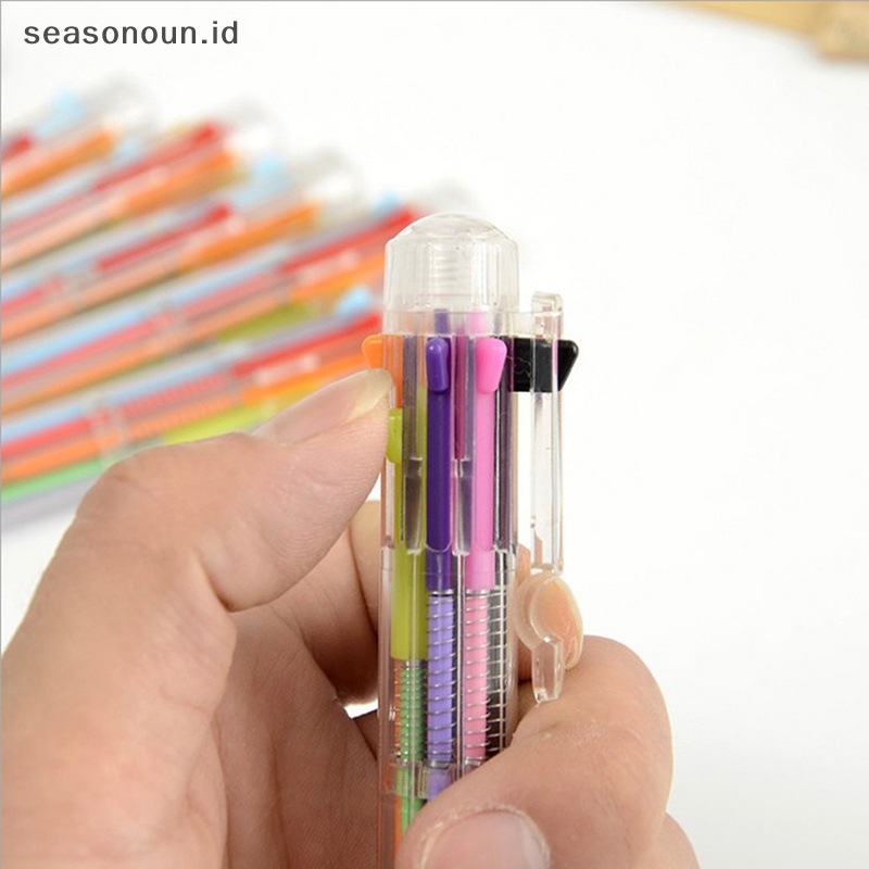 Seasonoun Pulpen Ballpoint Multi Warna 8in1 Bolpoin Ball Point Anak Sekolah Kantor Supply.