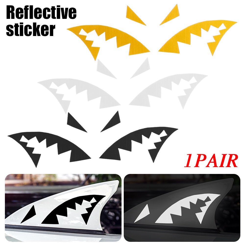 1pasang Antena Sirip Hiu Mobil Stiker Reflektif Reflektif Gigi Hiu Antena Stiker Perekat Diri Tahan Air Mulut Hiu Stiker Multicolor Kepribadian Kreatif Dekorasi