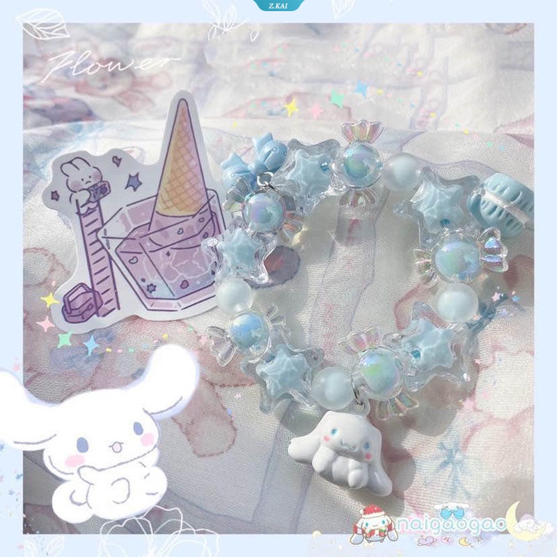 Sanrio Pink Dan Biru Cinnamoroll Handmade Lolita Girl Candy Bracelet Rainbow Stars Lolita Beads Bracelet Lolita Gaya Korea Handwear Perhiasan [ZK]