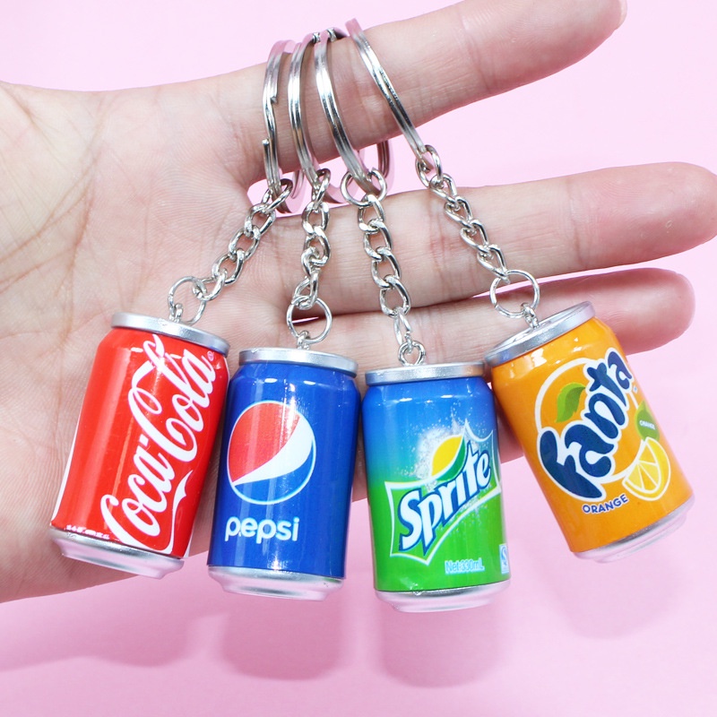 Simulasi Botol Minuman Gantungan Kunci Resin Couple Key Chain Pria Wanita Tas Liontin Anak Botol Minum Kaleng Mini