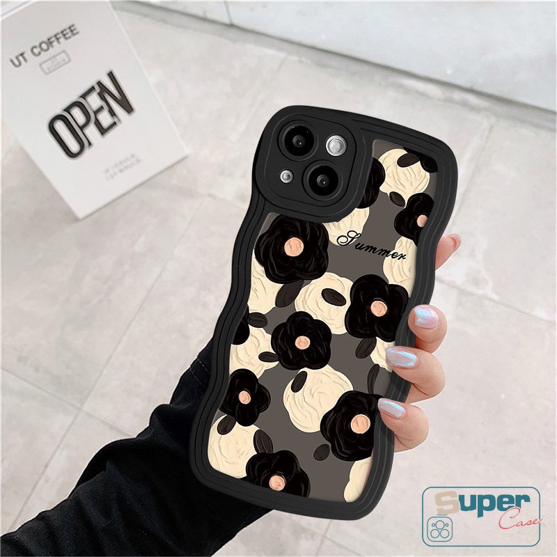 Fashion Lukisan Cat Minyak Motif Bunga Case Kompatibel Untuk iPhone 7Plus 11 Pro Max XR 13 11 14 12 Pro Max 6s 7 6 8 14 Plus X XS Max SE 2020 Art Cat Minyak Cinta Hati Tpu Lembut Bergelombang Penutup Tepi