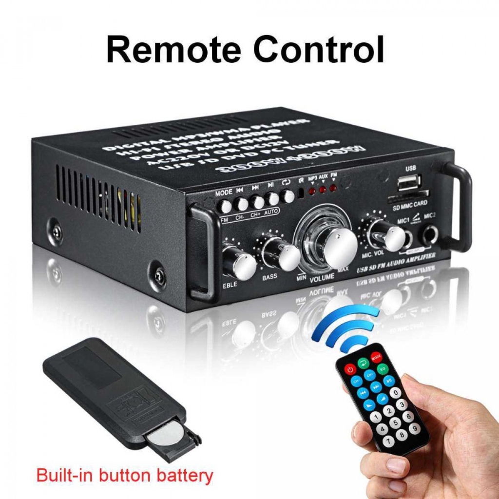 Audio Amplifier Stereo Hi-Fi Bluetooth EQ Karaoke FM Radio 600W Remot