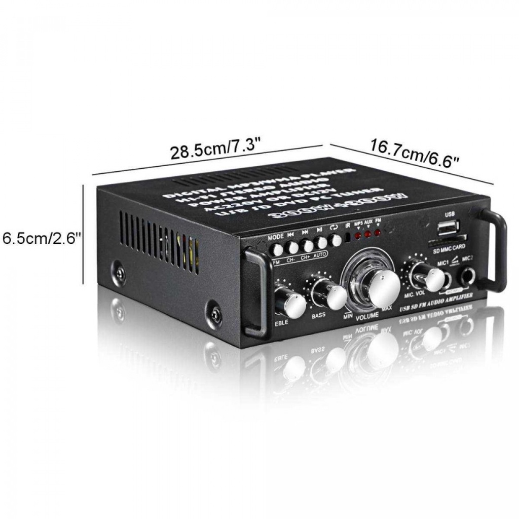 Audio Amplifier Stereo Hi-Fi Bluetooth EQ Karaoke FM Radio 600W Remot