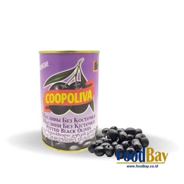 COOPOLIVA Black Pitted Olives Buah Zaitun Utuh 385 Gr