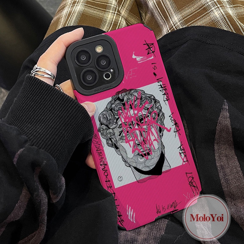 Ins Art Graffiti Great Aesthetic David Statue Case Kompatibel Untuk iPhone XR XS X Max8 7plus 11 13 12 14 Pro Max Lembut Shockproof Silicon Tekstur Kulit Mewah Ponsel Cover