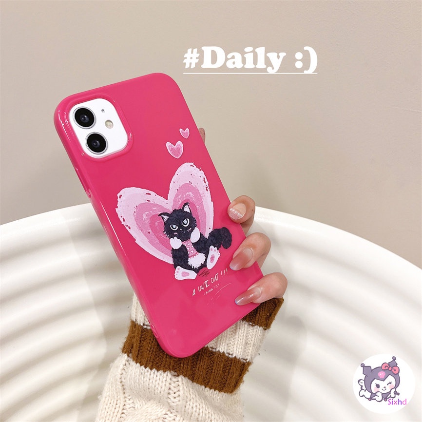 IPHONE Kompatibel Untuk Iphone14 13 12 11 Pro Max SE 2020 X Xr Xs Max8 7 6Plus Fashion Cinta Sederhana Kucing Hitam Silikon Premium Casing Ponsel Lembut Anti Jatuh Pelindung TPU Cover XJJJJ