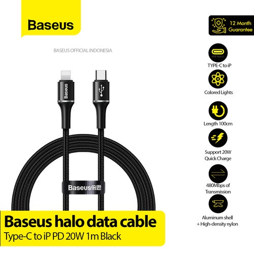 Kabel Iphone Baseus Halo Data Cable Type-C to iP PD 20W 1m - BLACK