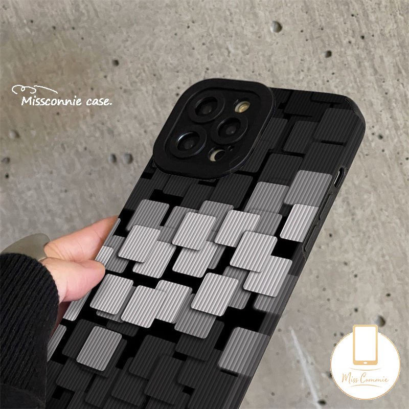 IPHONE Casing Ponsel Kompatibel Untuk Iphone7 8 Plus 14 11 13 12 Pro Max XR X XS Max 7Plus Stiker Tekstur Kulit Mewah Pola Penyambungan Kisi Lembut Tpu Cover