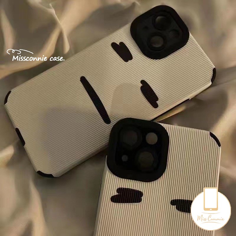 IPHONE Emoticon Lucu Tekstur Kulit Mewah Casing Ponsel Kompatibel Untuk Iphone11 12 14 13 Pro MAX XR 78 Plus X XS MAX Kartun Setan Wajah Hitam Dan Putih Soft Cover