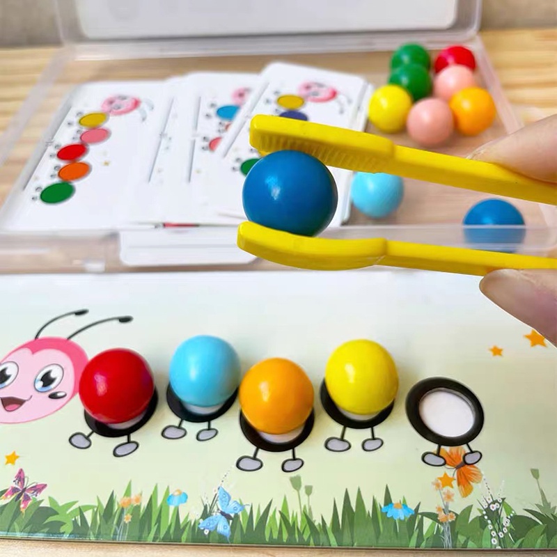 Anak-anak Klip Manik-Manik Mainan Ulat Pelatihan Konsentrasi Warna Montessori Kecakapan Motorik Halus Mainan Edukasi Dini