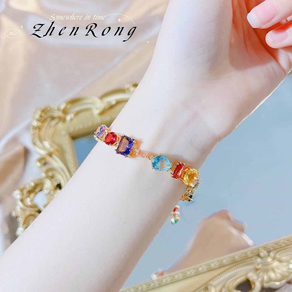 Goldkingdom Fashion Perhiasan Aksesoris Ready Stock Medieval Rainbow Kalung Istana Perancis Persegi Permen Kristal Gelang Kreatif Kembali Gantung Anting