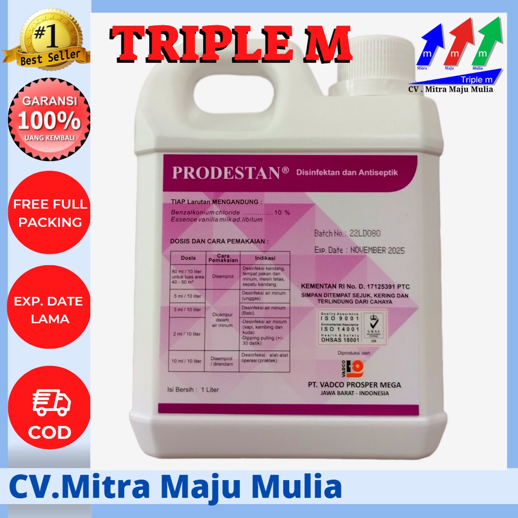 PRODESTAN 1 LITER DISINFEKTAN &amp; ANTISEPTIK AROMA VANILLA TRIPLE M