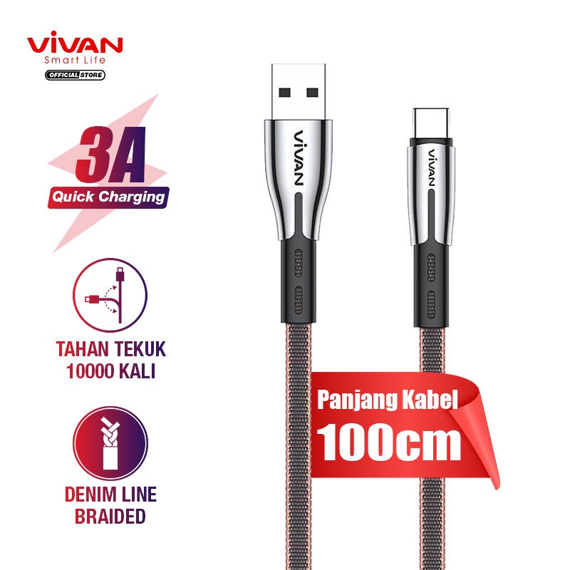 VIVAN Kabel Data Type C BTK-CS Fast Charging Original 3A - 1M - Garansi Resmi 1 Tahun