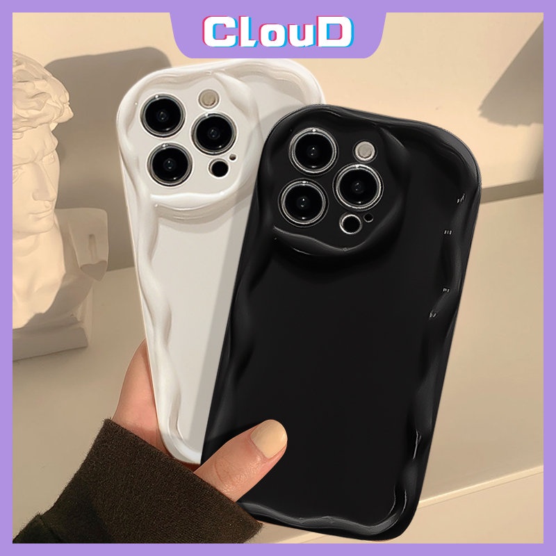 Casing Tepi Melengkung Bergelombang 3D Untuk Redmi 9A A1 9T 10C A2 9 10 10A 9C NFC Note 10s 8 9 11 11s 10Pro 10 Pro Max Plus Poco M3 Mewah Halus Simple Cat Air Glossy Shockproof Soft Cover