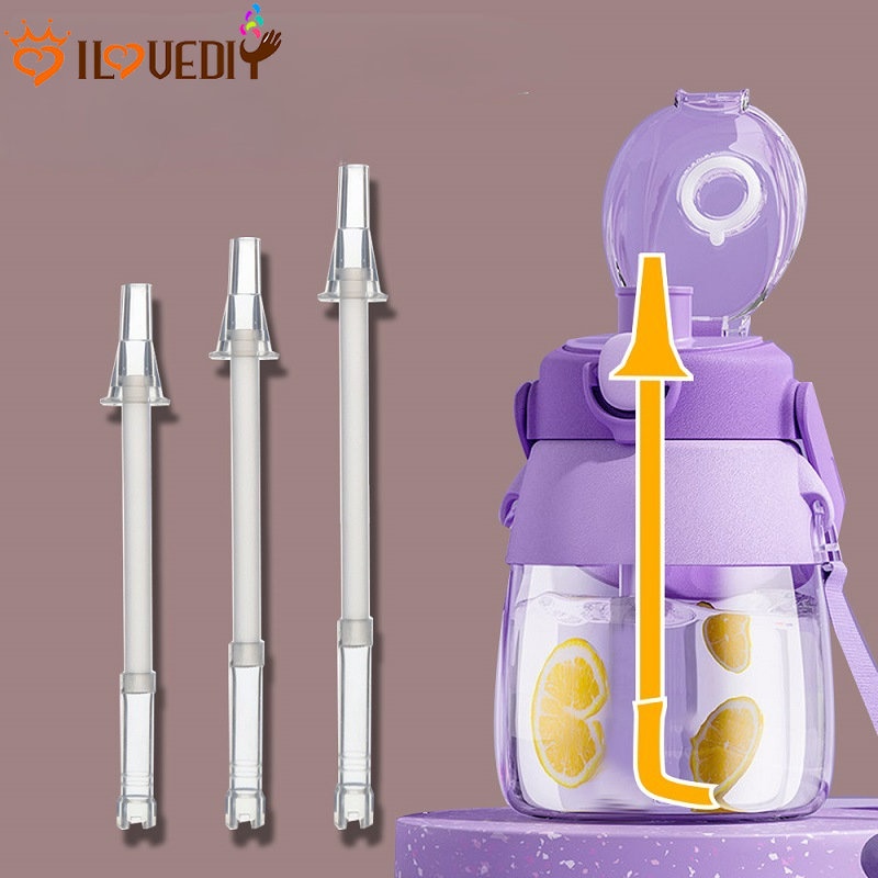 Sedotan Botol Air Dengan Sikat Sedotan Reusable Children Water Bottle Cap Sedotan Portable Space Straw Cuttable Straw Sedotan Plastik Pengganti 220mm 275mm 320mm Big Belly Cup